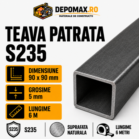 Teava patrata 90 x 90 x 5 mm, 6 metri